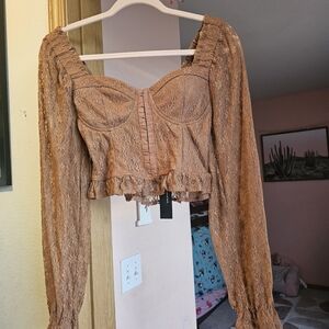 Chocolate Rust Lace Blouse